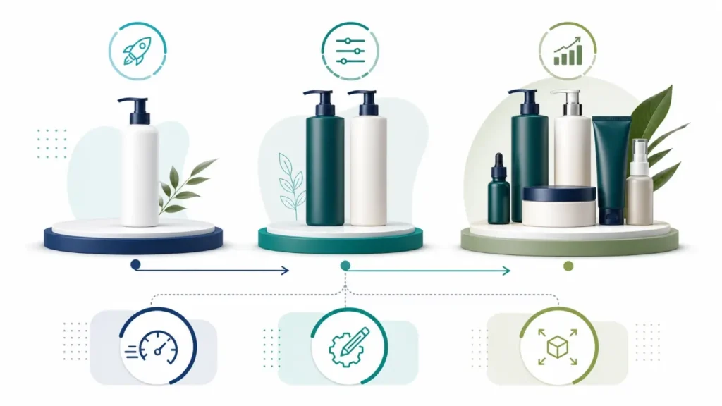 Hair care product development workflow from product brief and lab samples to packaging, quality control and finished products