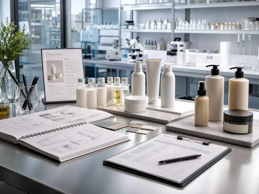 Custom hair care formulation process from brand brief to mass production.