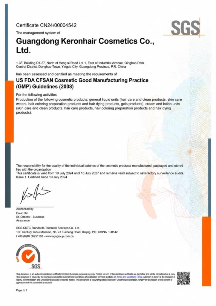 SGS-Certified Cosmetic GMP Management System