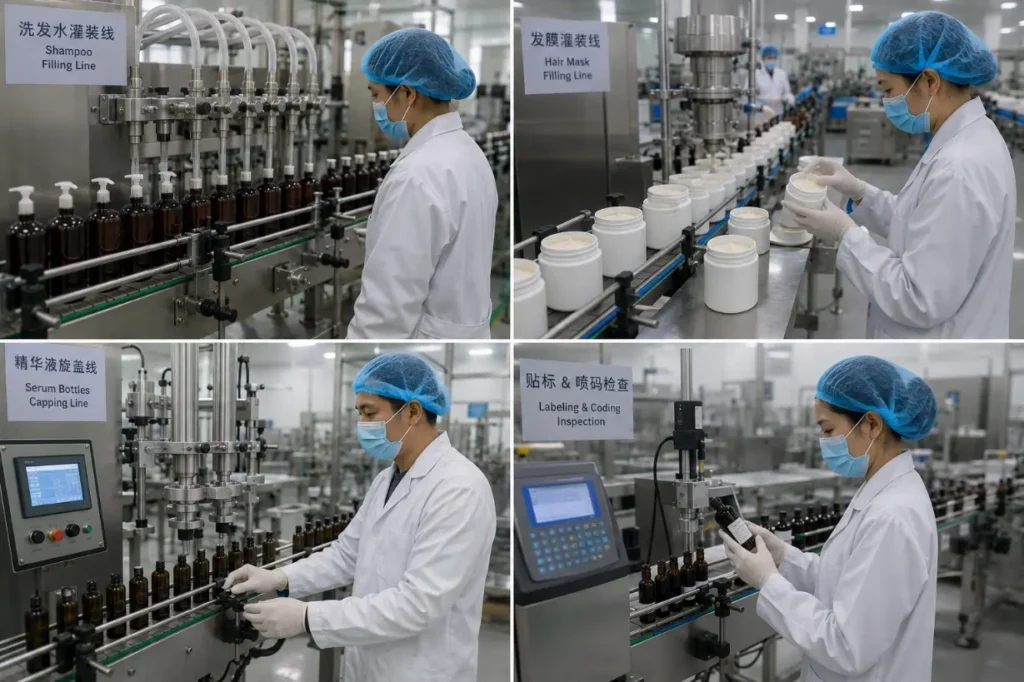 Factory filling and packaging shampoo, hair mask and serum for private label production
