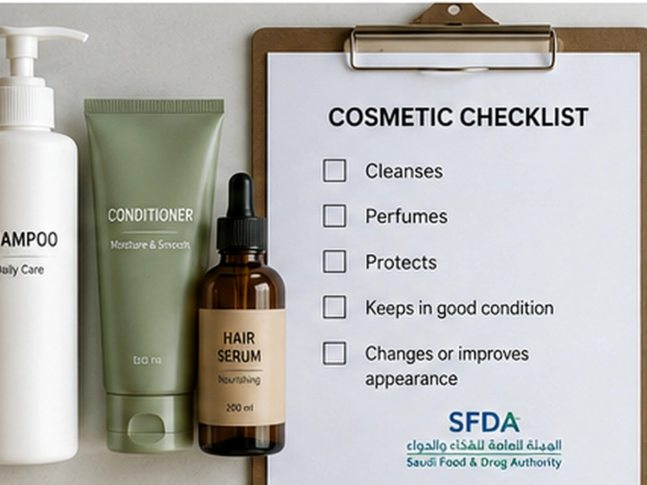 Checklist for determining whether a hair care product qualifies as a cosmetic under SFDA requirements
