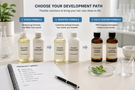 Custom formula vs stock formula comparison for hair care product development.