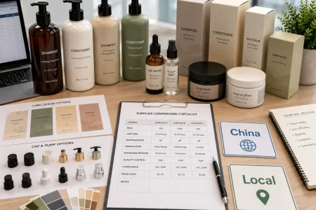 Hair care product samples and supplier checklist for comparing China and local manufacturers